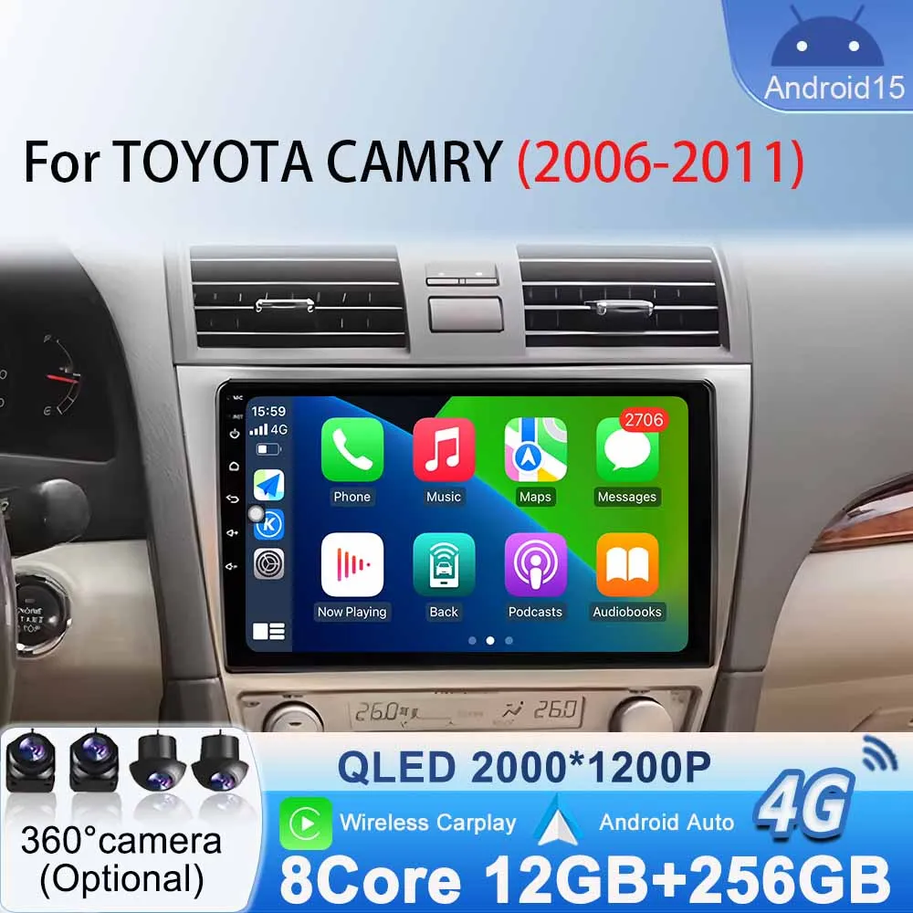 Intelligent System for Toyota Camry 2006 - 2011 GPS Navigator Head Unit Radio Stereo Android 15 Car Carplay Android Auto WIFI BT