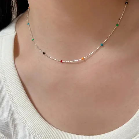 여성을위한 순수한 925 스털링 실버 레인보우 콩 체인 목걸이 여자 실버 925 여성 초커 파인 쥬얼리 Collares 도매