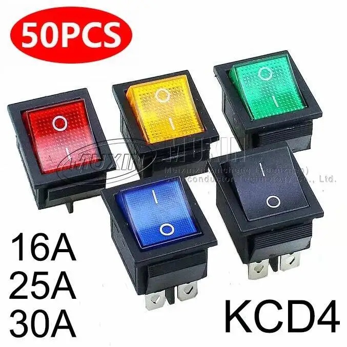 50PCS,Rocker Power Button Switches,High Current,ON/OFF,Special For Eelding Hine,KCD4,Sterling Sier Point,30/35A 250/125V AC