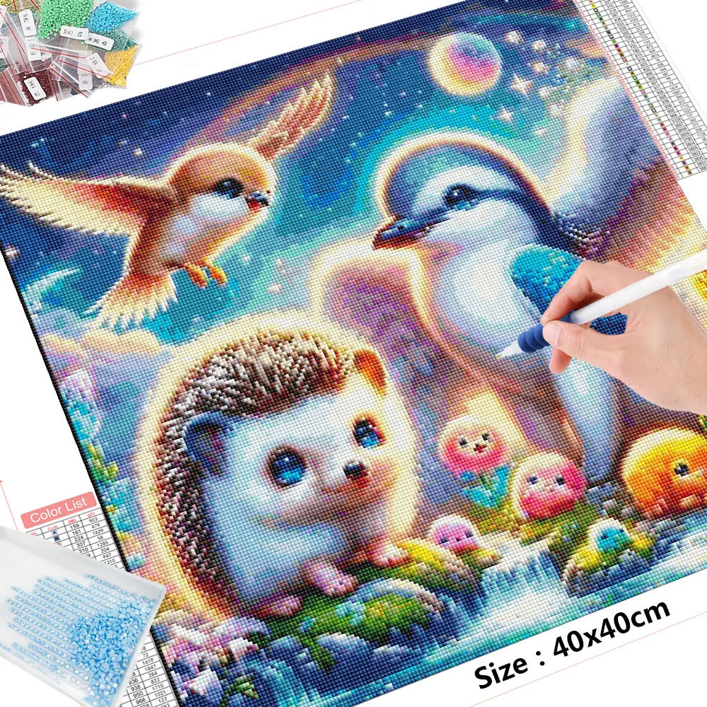 HUACAN Diamond Painting Cartoon Animal Fox Panda Full Square Round Drill Mosaic Flower 5D Paintings For Interior