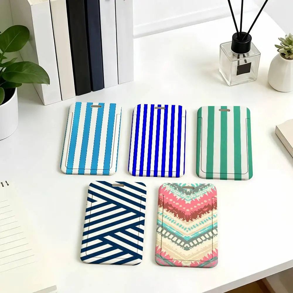 Stripe Card Holder Corporate Business Work Badge Holders Uisex Credit Bus Daily Commute ID Case
