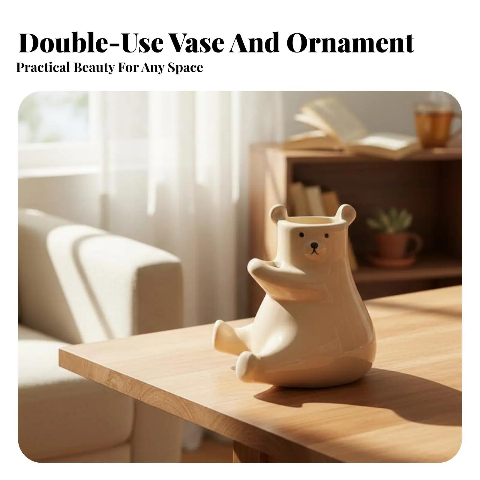 Ceramic Bear Vase Cartoon Design Cute Bear Flower Holder Gift Small Water-Cultivated Pot for Office Desk, Windowsill, Bookshelf