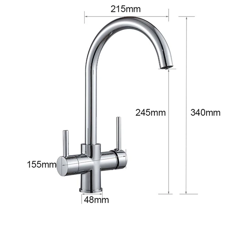 Chrome Dual Handle Filtered Crane For Kitchen, 360 Rotation Water Filter Tap Three Ways Sink Mixer Kitchen Faucet