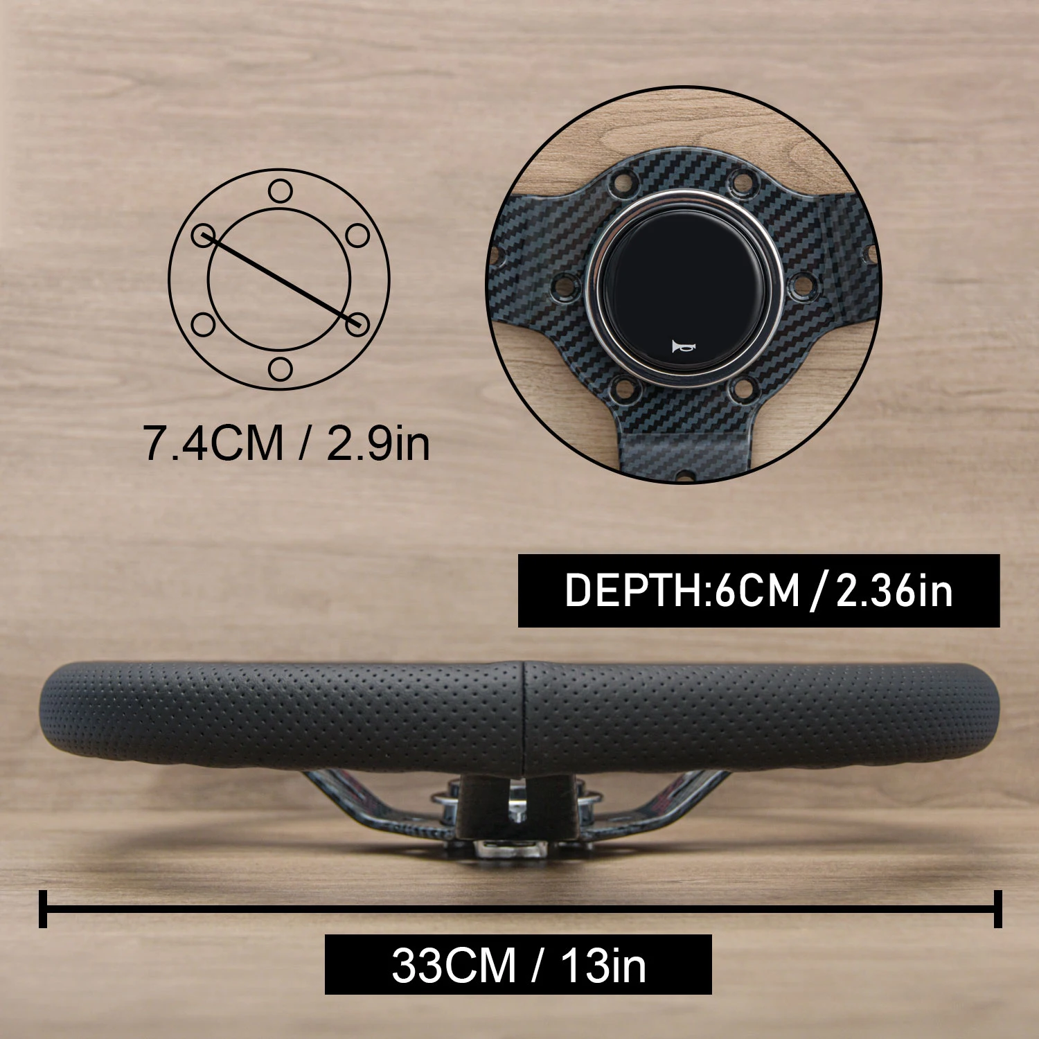 JDM 13 بوصة فيلم الكربون نمط عجلة القيادة طبق عميق سباق عجلة القيادة الرياضية للعالمية #3