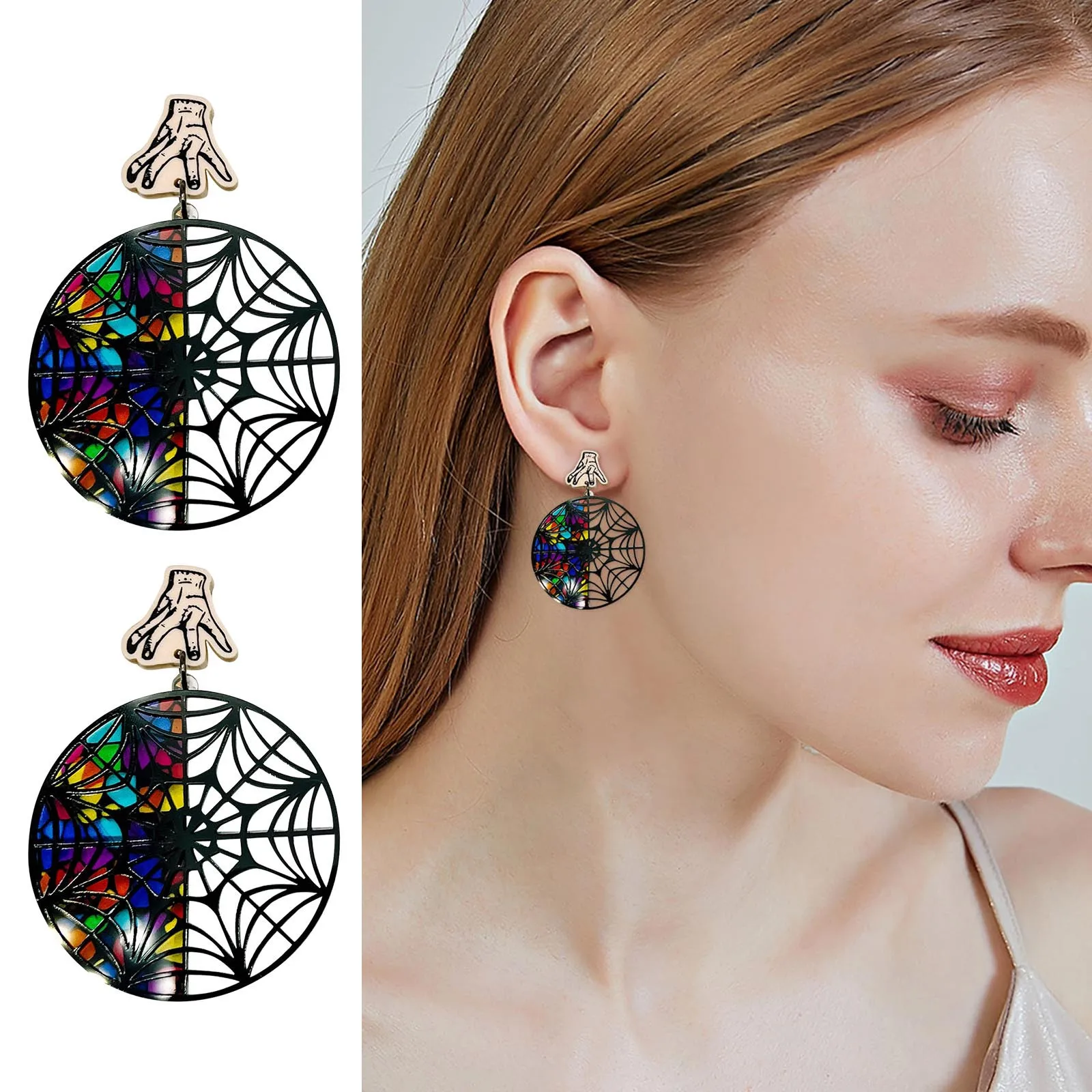 Funny Creative Window Earrings, Pop Culture Jewelry, Colorful Rainbow Jewelry, Spiderweb Unique Dangles Women Vacation Gift