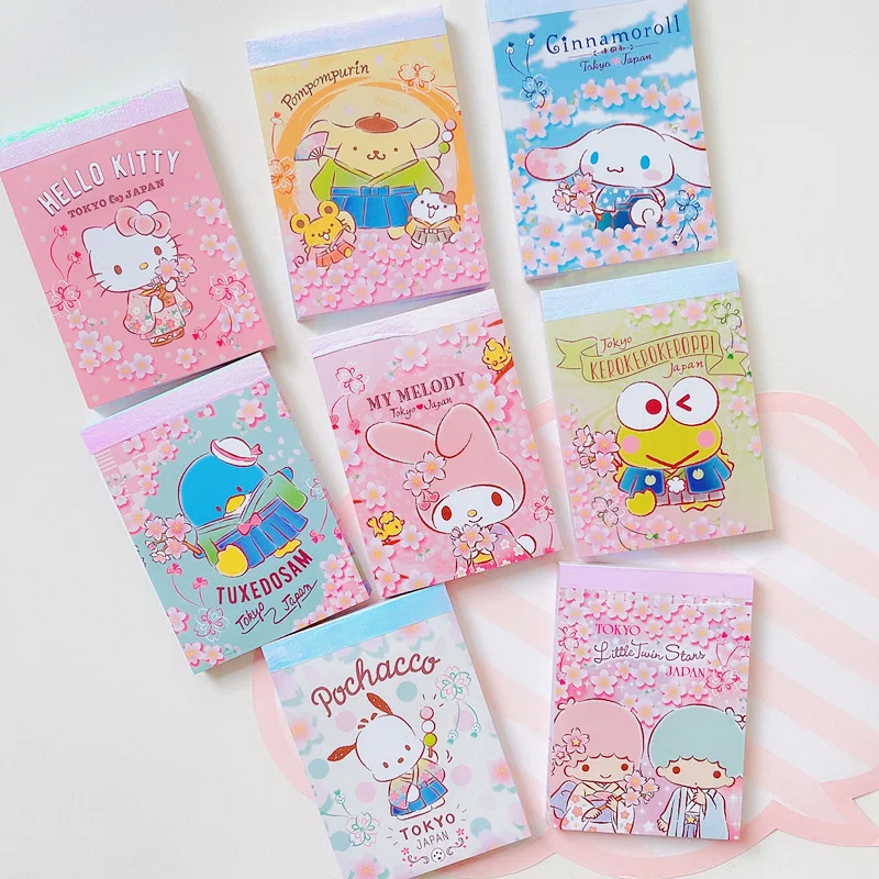 Imagem -06 - Sanrio Melody Kitty Cinnamoroll Memo Pad Sticky Notes Etiqueta de Papelaria Planejador Notepad Sticker Post Material Escolar Pcs por Lote