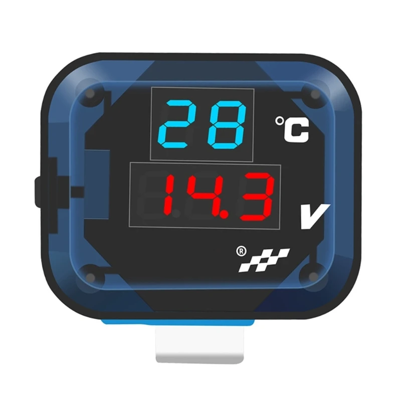 3 in 1 Digital Temperature Tester Meter Thermometer Gauge LED Voltmeter Charging Port Motorcycle Handlebar Mount