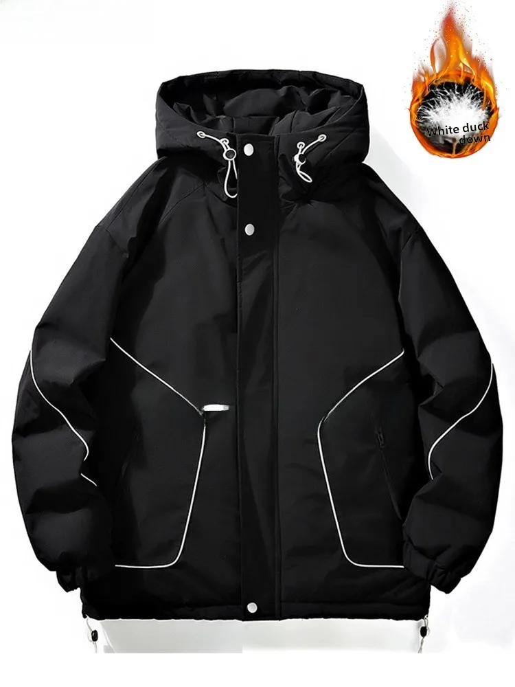 

Мужская зимняя пуховая куртка большого размера с капюшоном, ветрозащитная, теплая, белая, для активного отдыха, повседневная, городская