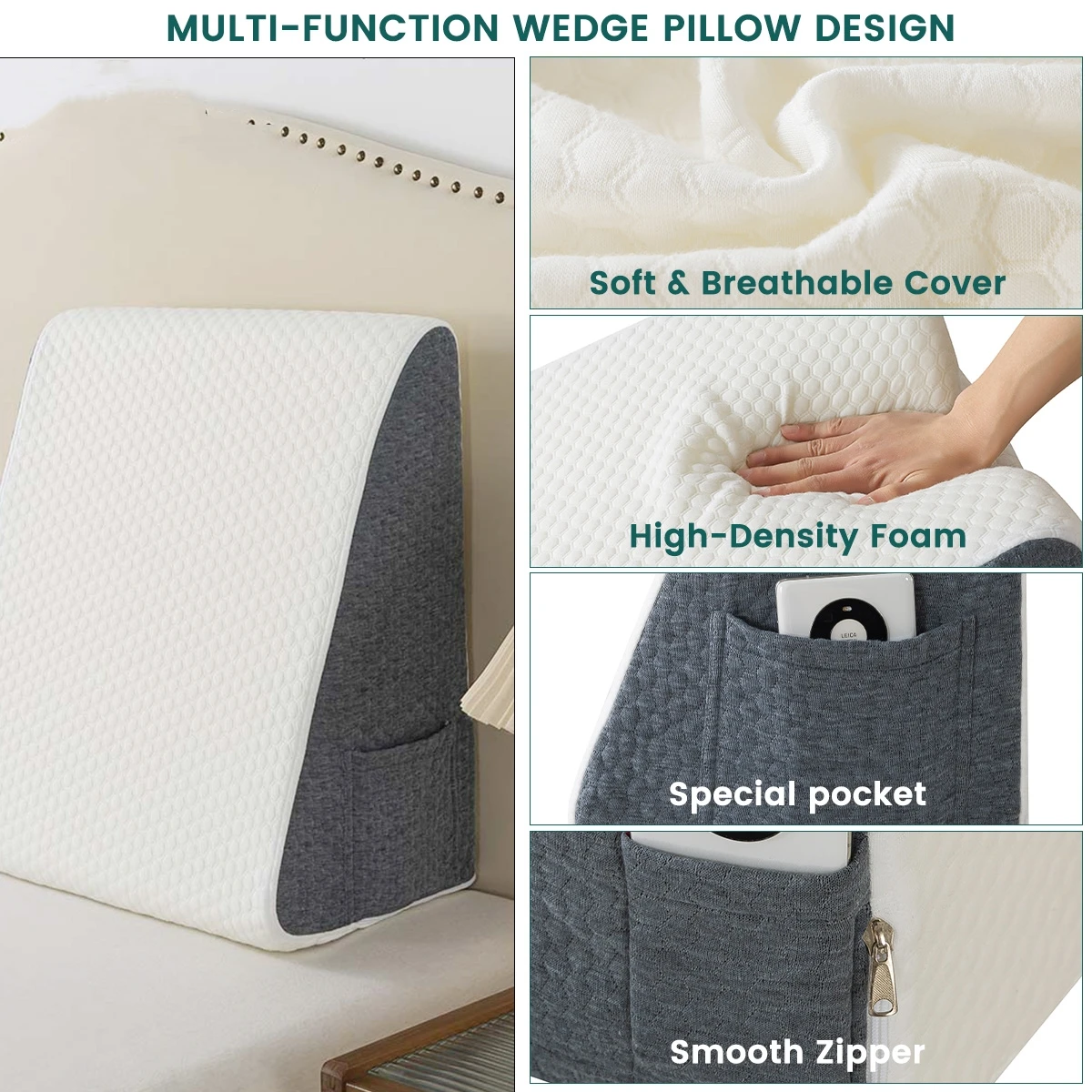 Wedge Pillow for Sleeping Bed,Air Layer Memory Foam for Back, Leg, and Knee Pain Relief Triangle Pillow with Removable Cover