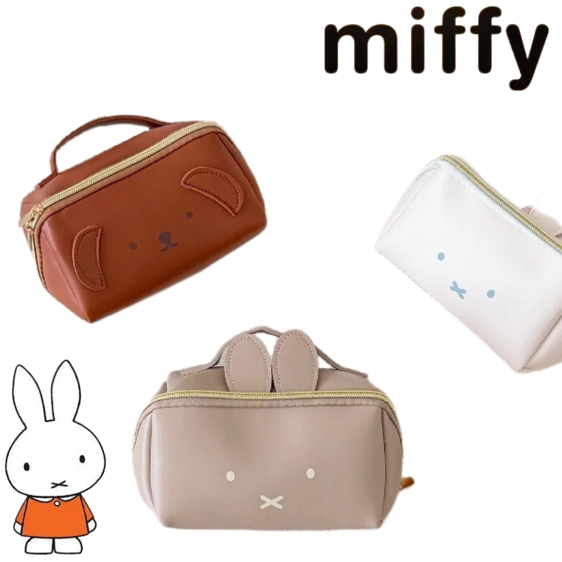 Miffy Rabbit Cute Cartoon Design for Men and Women, New Simple Fashion Large Capacity Handheld Portable PU Waterproof Makeup Bag