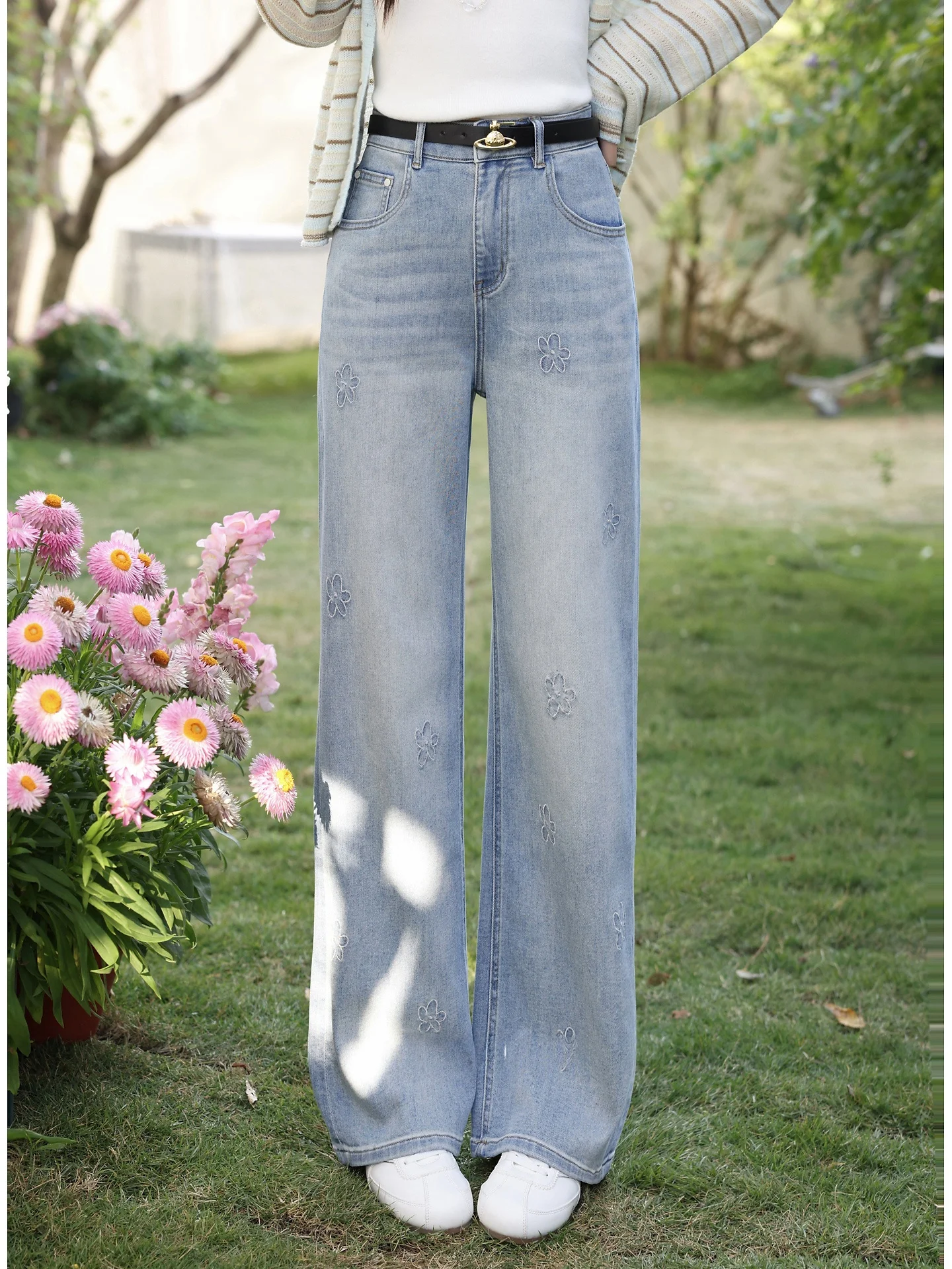 

South Deer Faion High Waist Straight Leg Light Blue Denim Jeans Women's Spring 2026 Sli Wide Leg Pants Vintage Sle