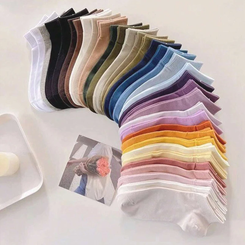 10 Paar einfarbige, einfache Socken für Jugendliche, bequeme, niedrig geschnittene Socken für Mädchen, atmungsaktive, weiche kurze Socken, geeignet für – Detail 2