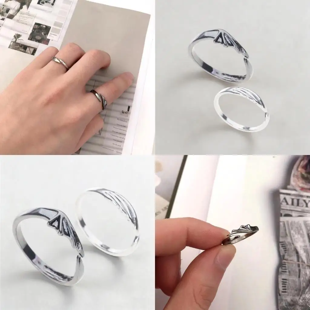 2Pieces Adjustable Black White Couple Rings Promise Rings for Friendship Lover