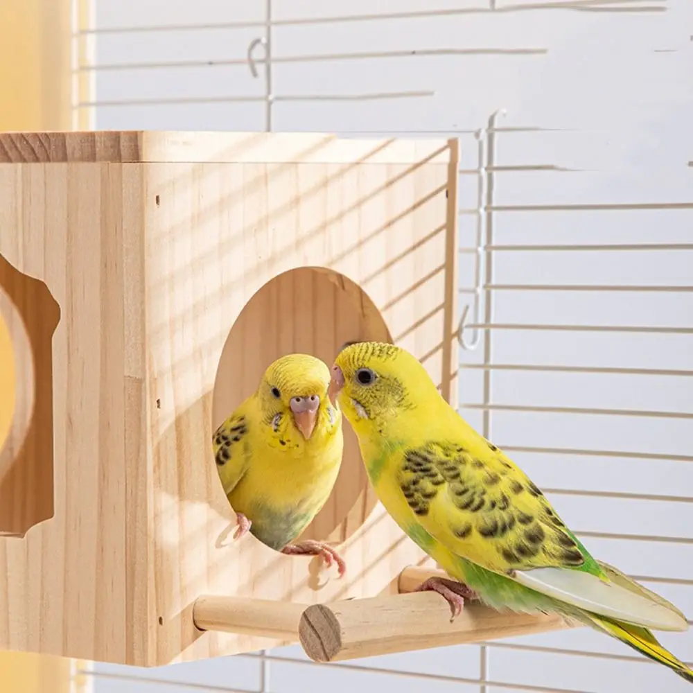 Solid Wood Wooden Bird House Cage Square Convenient Bird House Nest Warm Eco-friendly Parrot Wood House Bird Viewing