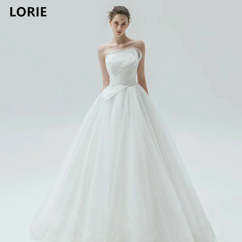 LORIE-Robe de Mariée Classique Trapèze, Corset en Cœur, Plis Sans Bretelles, Formelle, Personnalisée, 2024