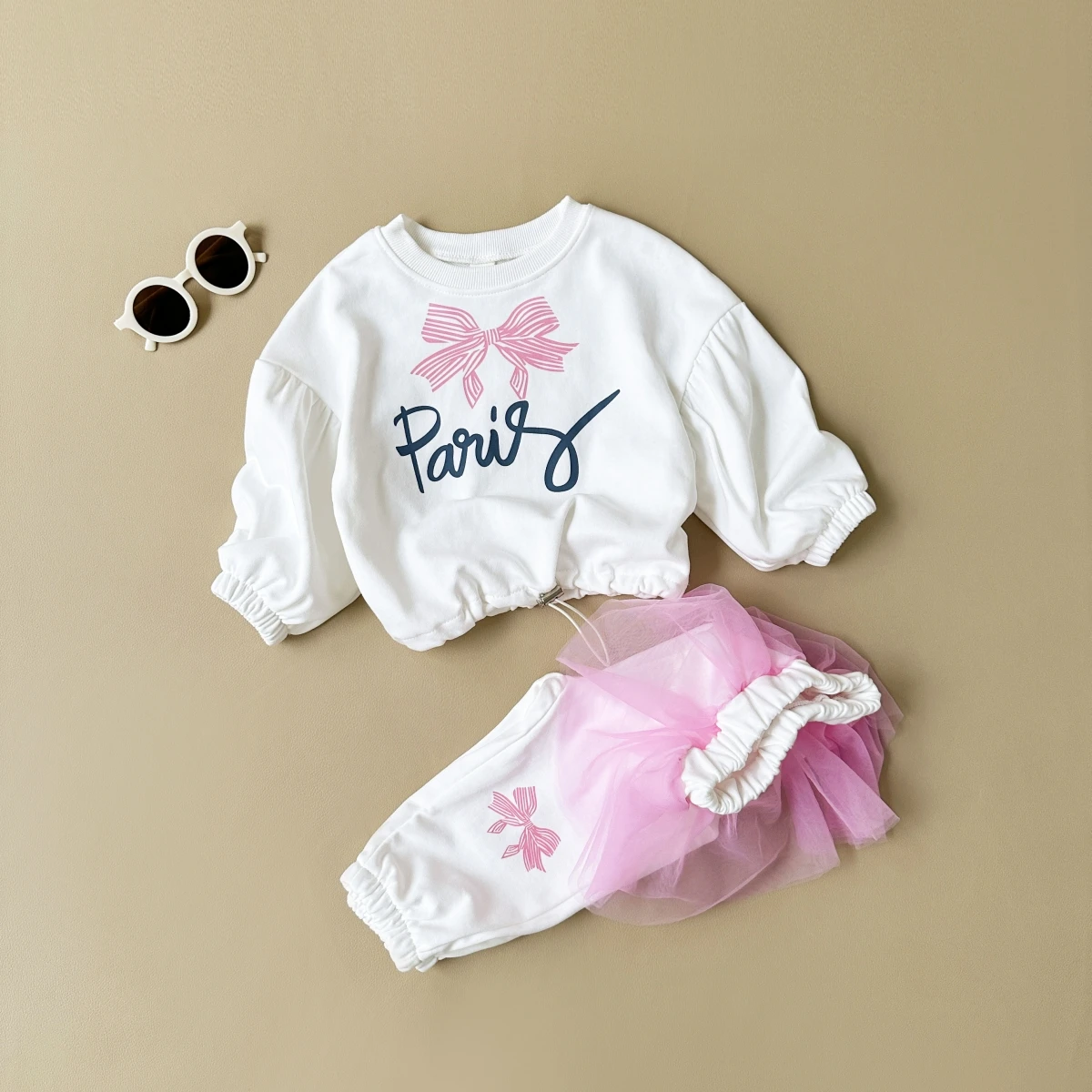 Spring Autumn Girl Baby Clothing Cotton Set Top+Pants 2PCS Long Sleeved Bow Print Cartoon Pullover Lace Girl Casual 1-4Y