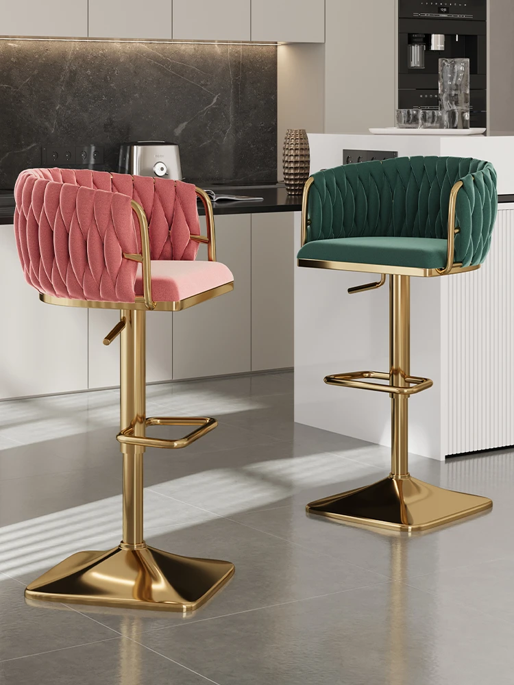 Velvet Bar Chair with Encosto, Bar Chair, Fezes Altas, Elevador Cadeira Giratória, Home Kitchen Furniture, Moderno e Luxo, Café e Balcão