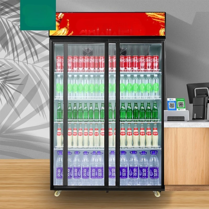 

Double door three door vertical display cabinet freezer commercial sliding door left and right sliding