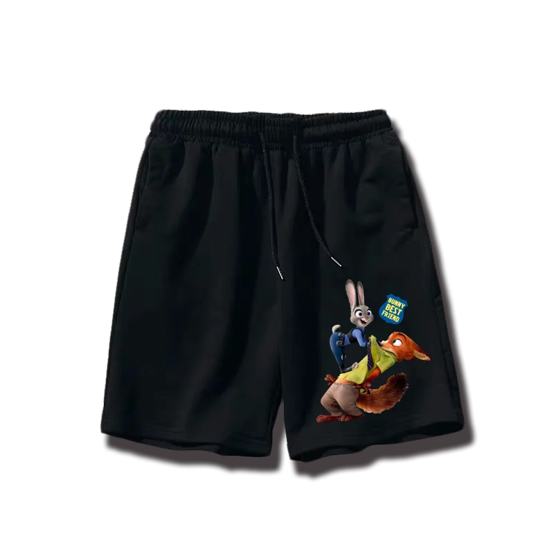 2025 جديد Zootopia سلسلة السراويل الرجال الصيف أنيمي موضة طباعة تنوعا خمسة أرباع السراويل القطن الخالص حجم كبير