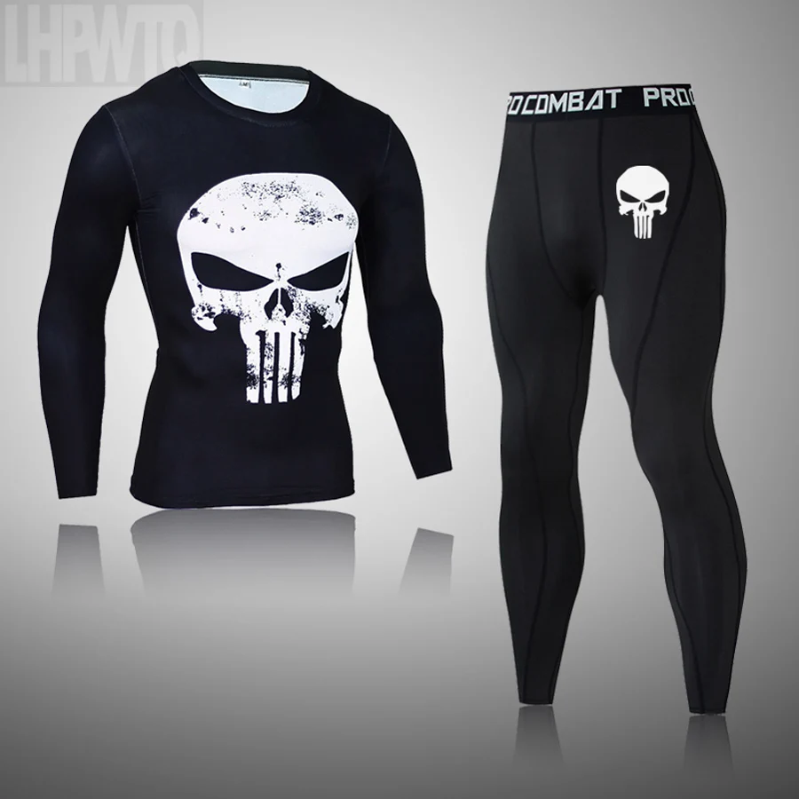 Men's Winter Compression Underwear Men Winter Thermal underwear MMA  Bodybuilding T-Shirt Skull Rashgarda Leggings Tracksuit