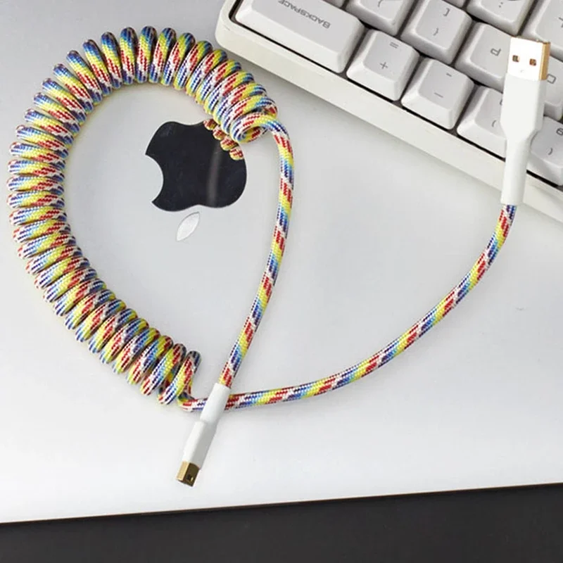 

Coiled USB A To Mini USB Computer To Keyboard Stretch Spring Curl Mechanical Keyboard Data Cable 5 Color