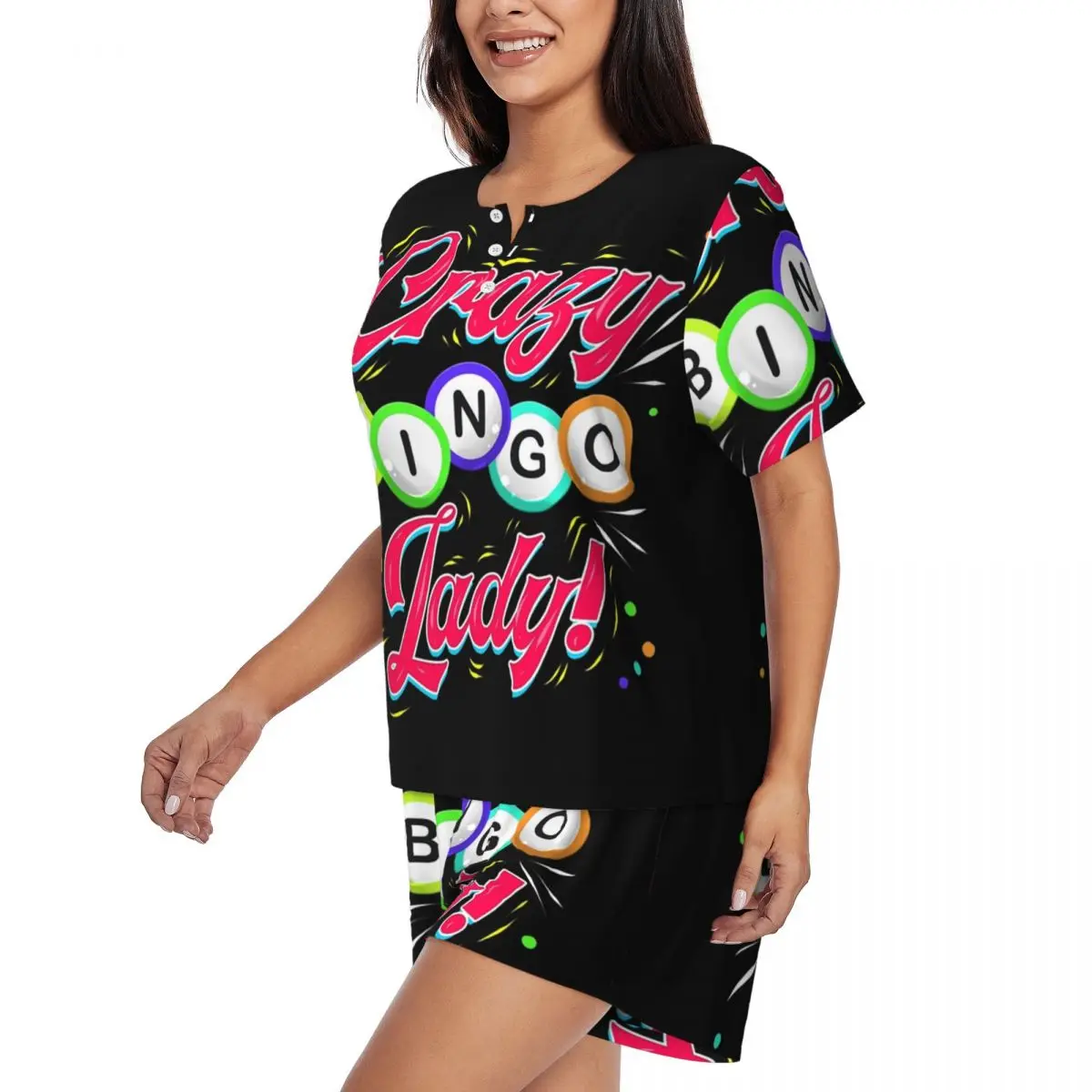 Custom Lucky Game Crazy Bingo Lady Gambling Player Pajama Sets Womens 2 Piece Short Sleeve Pjs Shorts Sleepwear