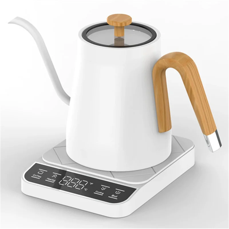 Electric Gooseneck Kettle Hand Brew Coffee Pot with Visualized Tempered Glass Lid Temperature Control Pot Rapid Heating Kettle