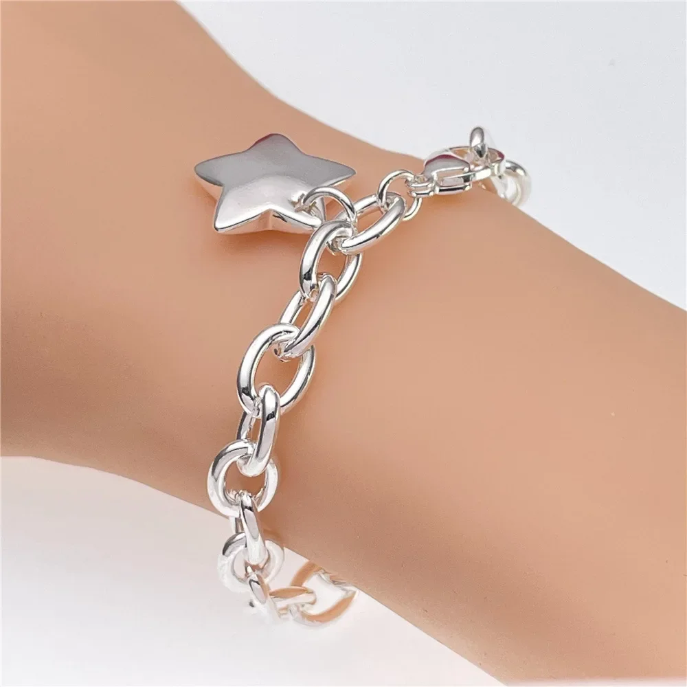 High quality 925 sterling silver Pretty star Pendant Bracelets for Women fashion designer Jewelry party wedding Christmas gifts