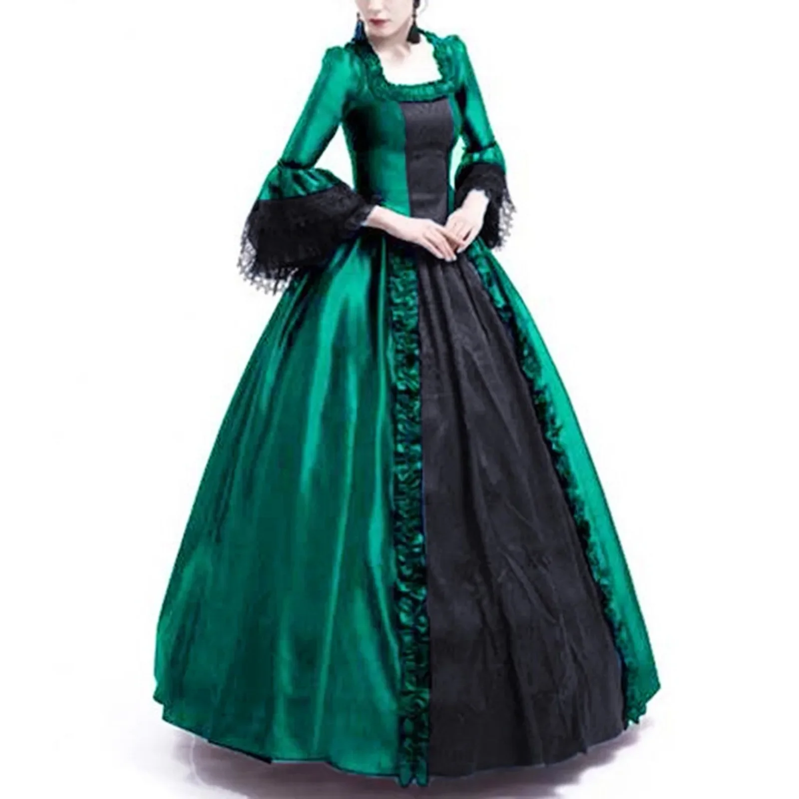 Halloween Women Victorian Medieval Queen Cosplay Costume Vintage Party Carnival Red Gothic Lace Up Long Court Princess Dress