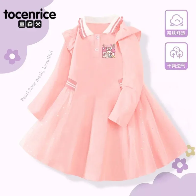

My Melody Anime Kawaii Long Sleeve Hooded Dress Cute Sanrio Ins Cartoon Sweet Ins Y2k Princess Skirt Clothing Gifts for Kids