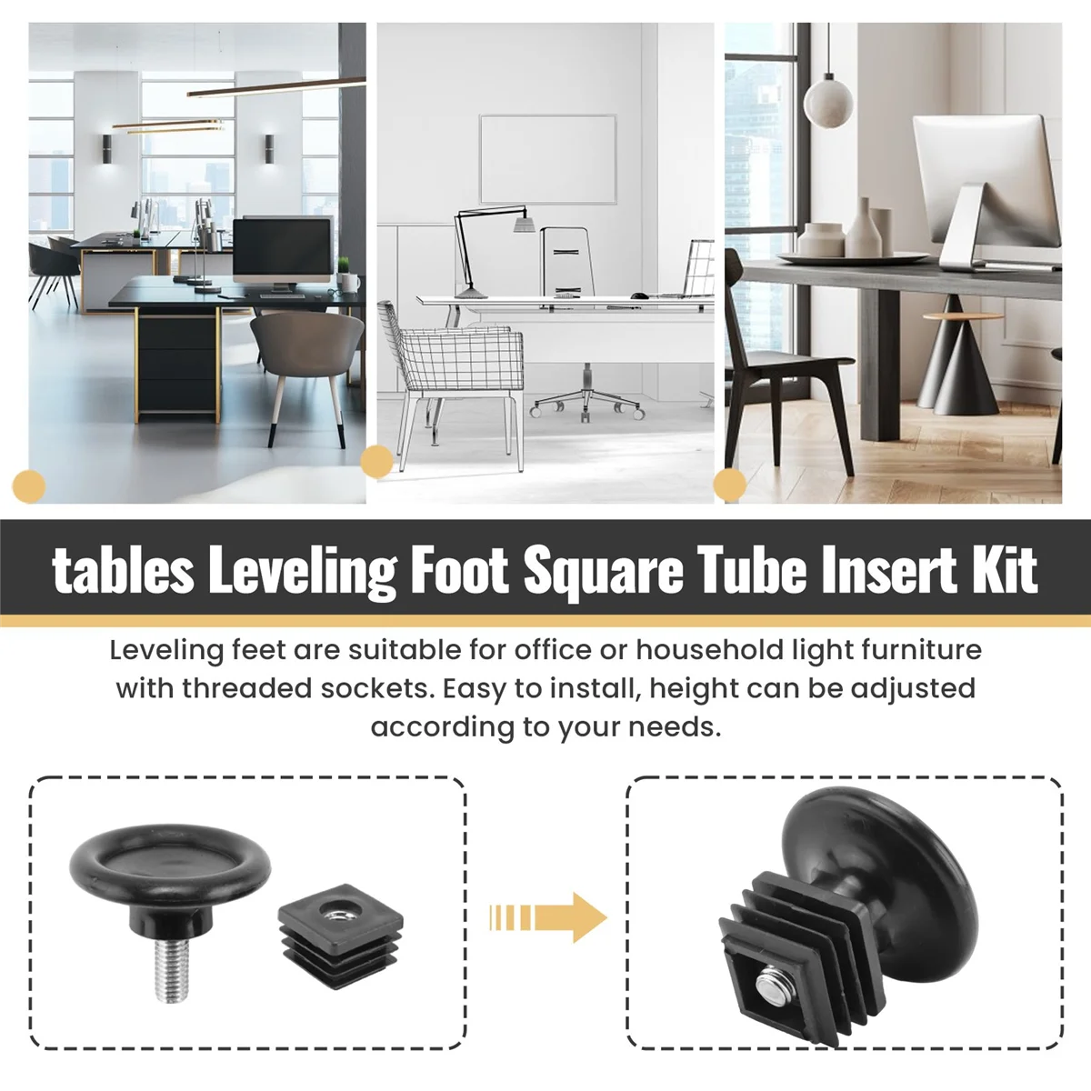 الجداول التسوية القدم أنبوب مربع إدراج عدة 10 مجموعات 45 مللي متر قاعدة ضياء قابل للتعديل التسوية القدم 25 مللي متر x 25 مللي متر أنبوب مربع إدراج عدة #2