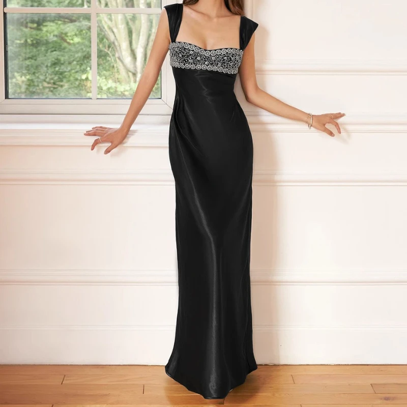 

New Women's Elegant Suspender Strapless Strapless Backless Rhinestone Waist Cinched Long Dress