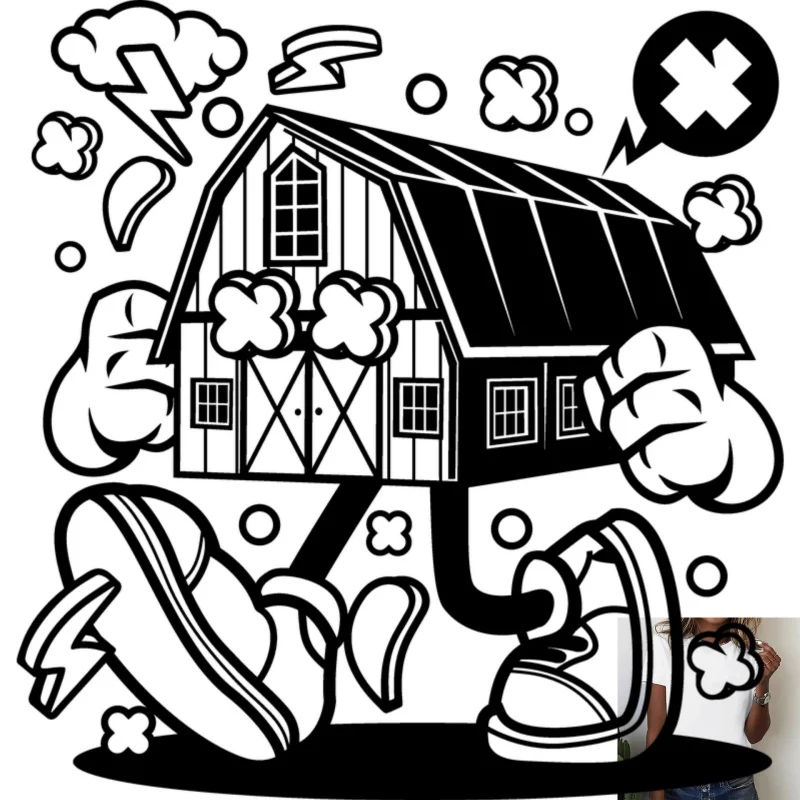 Fun Cartoon House Sneakers Heat Transfer White Ink Iron - on Patch, Trendy Casual Style, Suitable for T - shirts/Canvas Bags