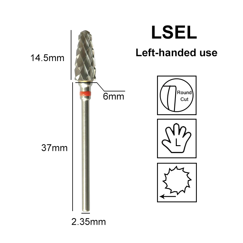 Punte da trapano per unghie a sinistra Strumenti per manicure elettrici in carburo di tungsteno a cono grande Rimozione gel Accessori per lucidatura Vendita calda