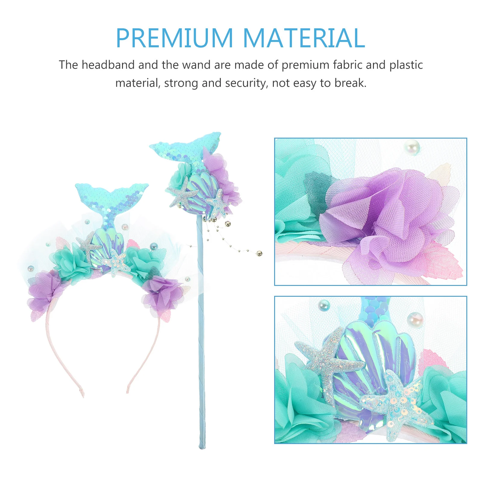 

1Set Reusable Mermaid Cosplay Headband and Portable Fairy Wand for Kids Birthday Party Props Mermaid Costume Girls Accessory
