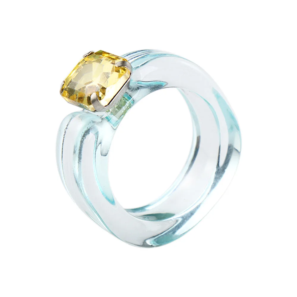 

Retro Trendy Jelly Color Women Rhinestone Cool Resin Rings Transparent Finger Ring Fashion Jewelry