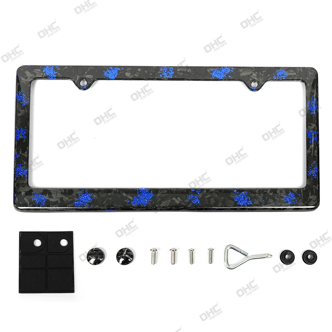 OHC Unique Front Rear License Plate Cover Blue Forged Carbon Fiber License Plate Holder Universal American Automotive Accessory