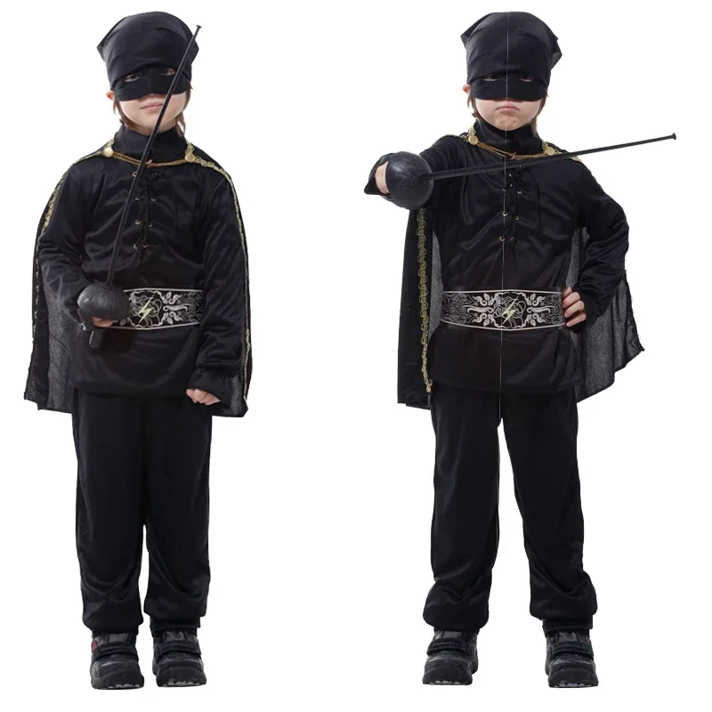 Purim Children's Day Costumes for Child Kids Boys Black Masked Knight Hero Zorro Costume Cosplay Dress Up