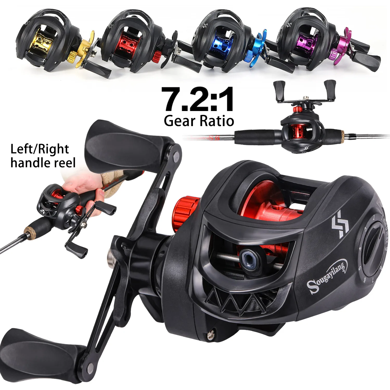 Sougayilang New Baitcasting Fishing Reel 7.2:1 High Speed Gear Ratio Max Drag 8kg Casting Reel for Trout Pike Bass Fishing Pesca