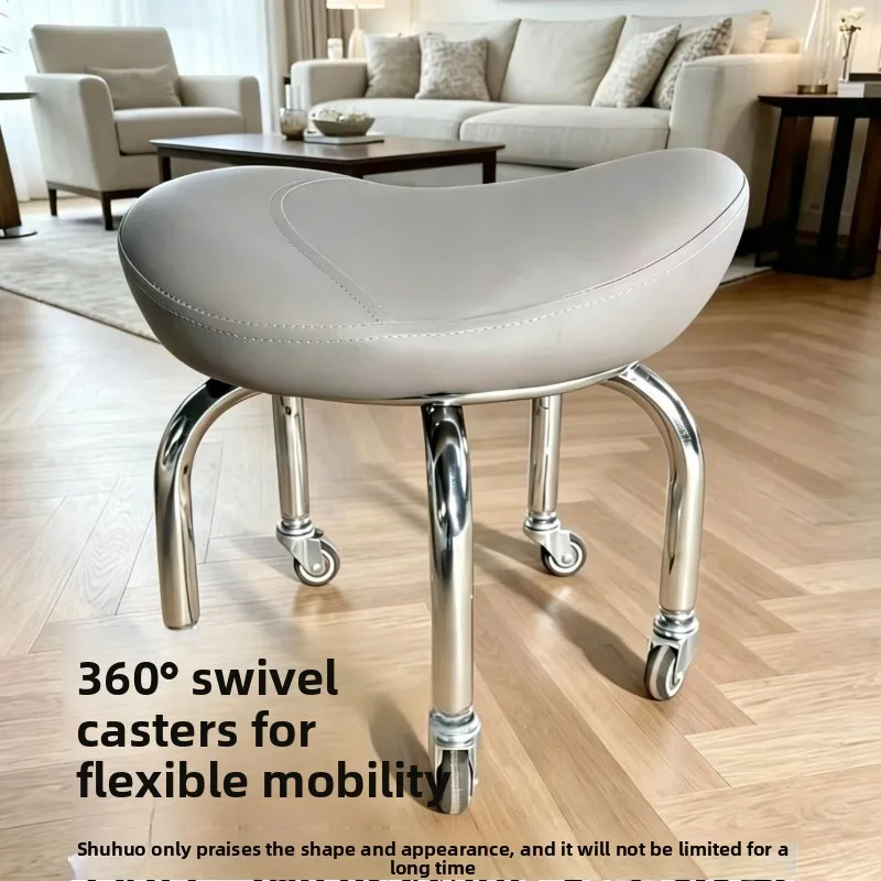 Silent High Thick Saddle Small Stool Universal Pulley Foot Massage Repair Shoe Changing Household Chores Child Care Pedicure