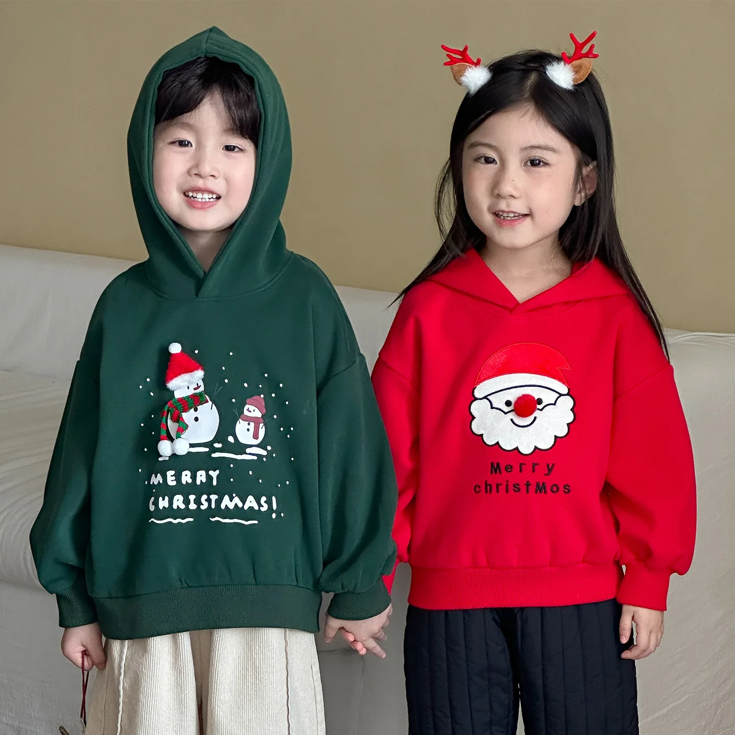 Kids Sweater Christmas Loose Autumn Clothing Long-sleeved Unisex Hooded 2025 New Style Spring and Autumn Baby Upper Clothing