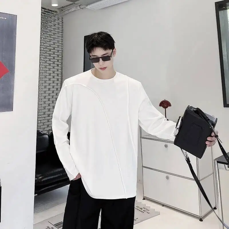Men's Long Edgy Sleeve T Shirt Deconstructed Stitch Detail Oversized Fit Casual Streetwear Premium Pullover 63M9