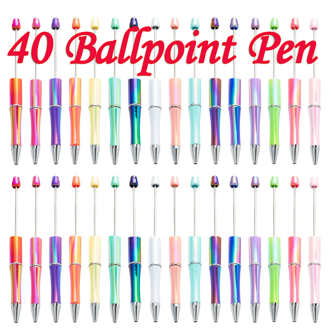 

40Pcs UV Gradient Bead Pens Wholesale Students Diy Handmade Plastic Beadable Pen Plastic Ballpoint Pen