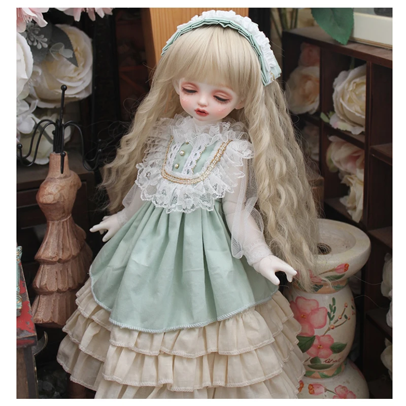 

Bjd Dress Green Color Princess Doll Dress + Hair Band Bjd Clothes For 1/4 1/6 Bjd Sd Dd 1/6 Blyth Doll Accessories Doll Skirt