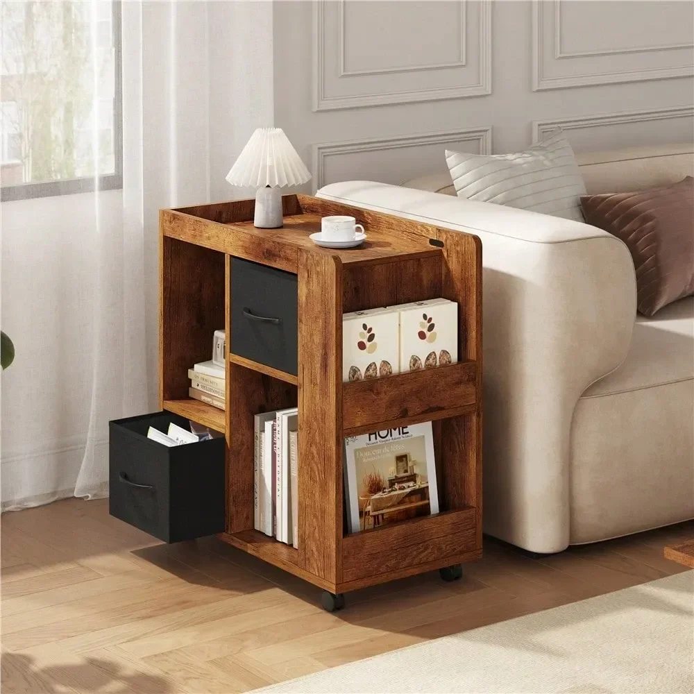 

1PC Modern Side Table Narrow End Table With Wheels For Living Room