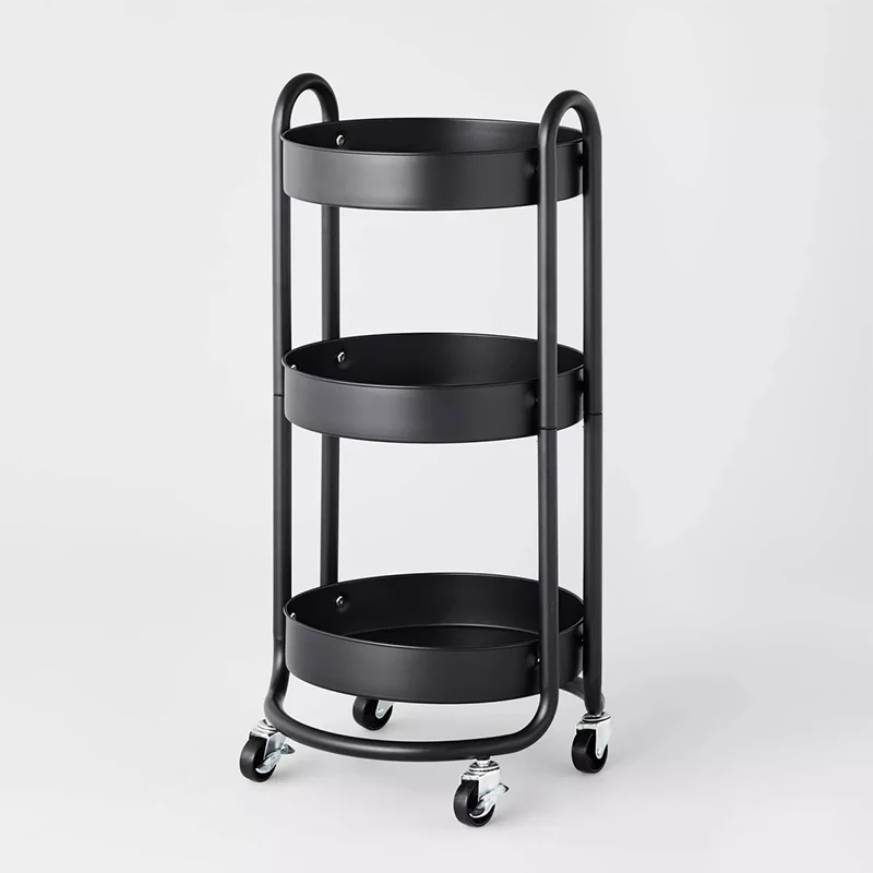 

3-layer circular metal multi-purpose cart for convenient transportation and retrieval