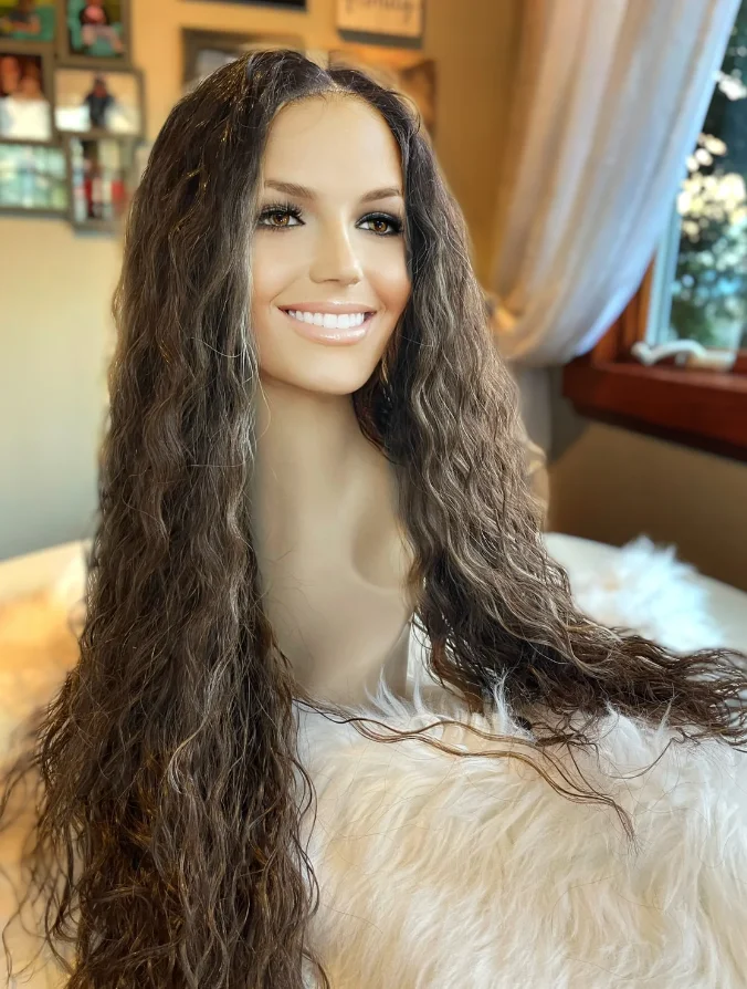 Highlight Chocolate Brown Synthetic Lace Front Wig Glueless Water Wave Wigs For Women High Quality Wigs Top Sale Cosplay Use