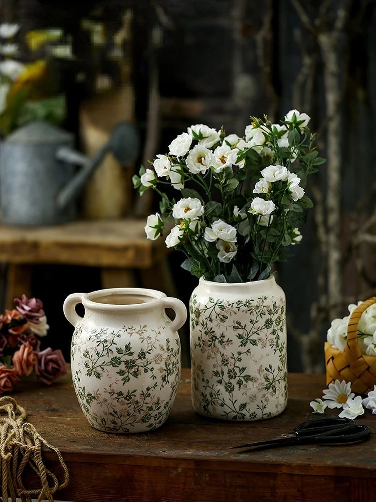 Grande vaso floreale in ceramica verde Vintage per soggiorno tavolo da pranzo decorativo per la casa composizione floreale creativa idroponica