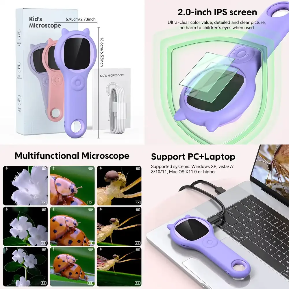 2025 Best Selling Kids STEAM Optical Microscope with LED Lights Educational Toy for Children Learning