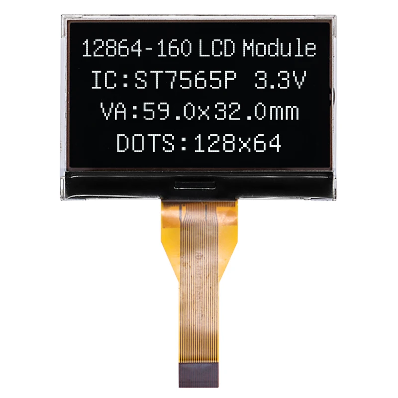 

12864-160 COG black film LCD module 3.3V display screen LCM LCD VA black background white text 18P serial port SPI